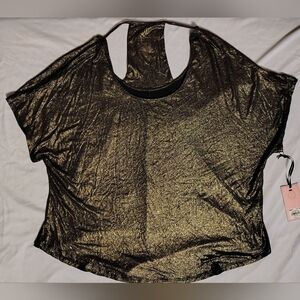 Juicy Couture Kimono Gold Metallic Oversized Loose Fit Blouse Size Small NWT